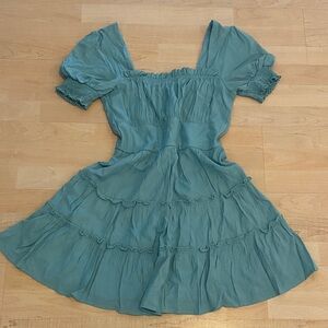 Teal Babydoll Tiered Ruffle Mini Dress Festival Country Western Size Small